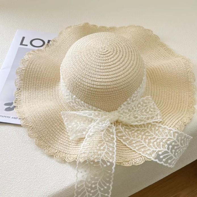 French straw hat women's new summer new breathable lace sunscreen hat seaside beach hat sun hat