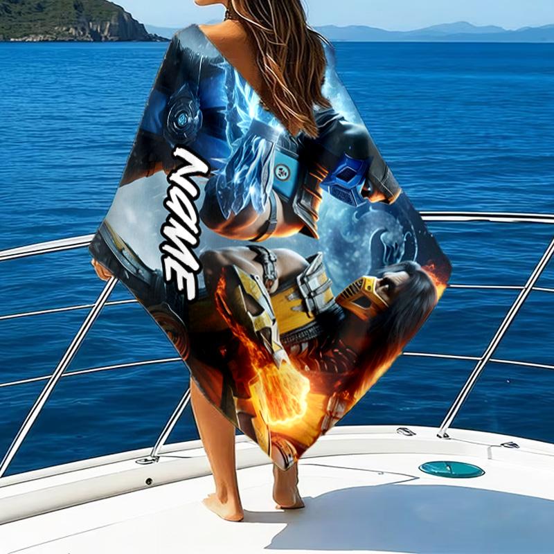 Custom Name Thunderous Warrior's Kombat Microfiber Beach Towel Super Soft & Absorbent for Bath, Beach, Travel Bath Time Accessory, Fan Gifts