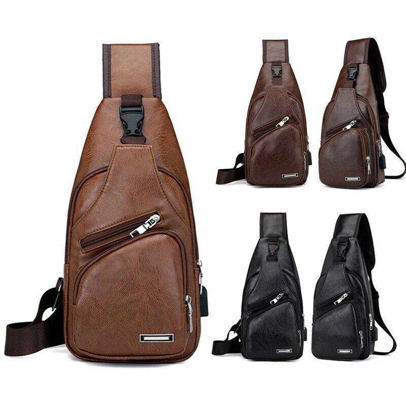 Mens Sling Bag With Usb Charging And Multiple Interior Pockets**