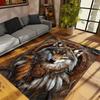 3D Wolf Head Print Non-Slip Mat, Tribal Design with Feathers Beads, Machine Washable Polyester Rug for Living Room Bedroom Decor