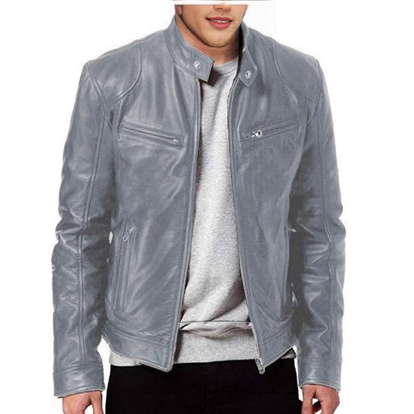 American retro PU leather jacket stand-up collar slim European and American tough guy motorcycle punk leather jacket