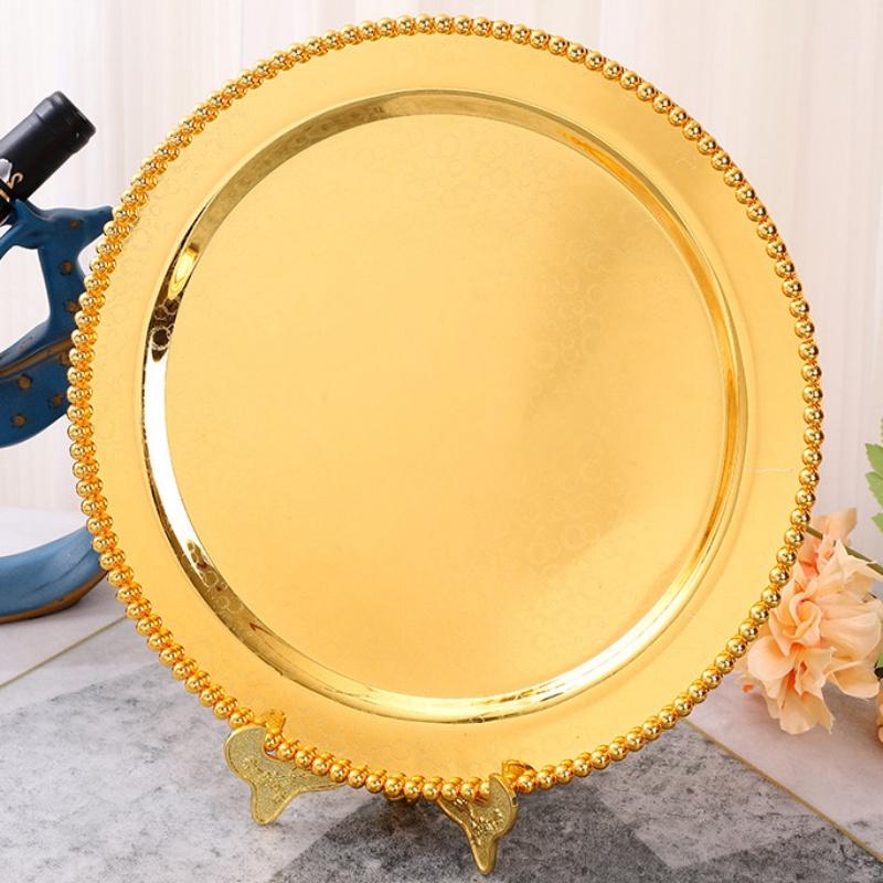 Europäischer Stil Obstschale, Goldene Legierung Kreisform Wellenpunkt Glanz Süßigkeitenschale, 30 cm Abendessen Snack Teller, Party Heimdekoration