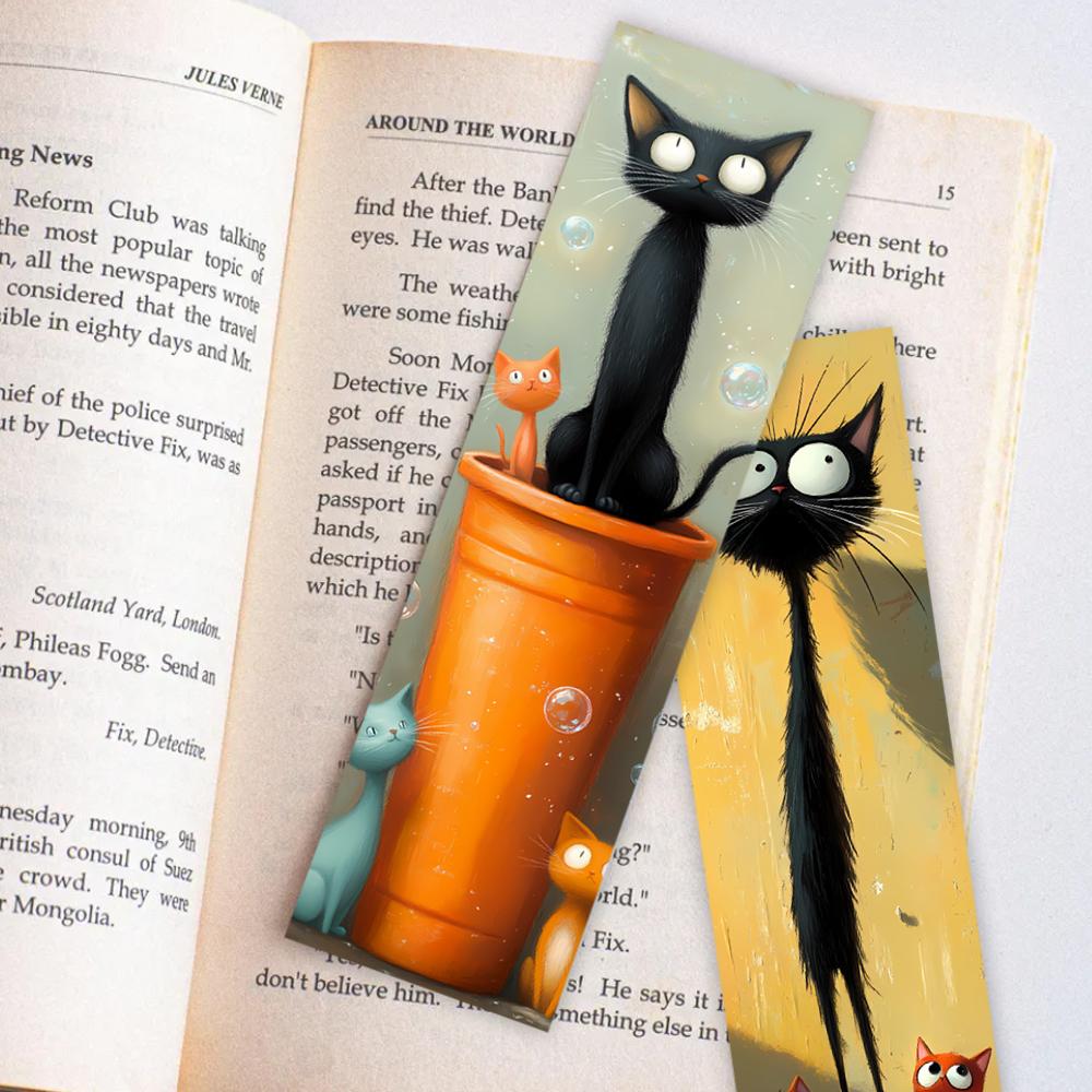32pcs, Abstract Black Cat Bookmark, Back To School, Christmas, Halloween, Suitable for Teachers, Readers, Birthday Gifts.
