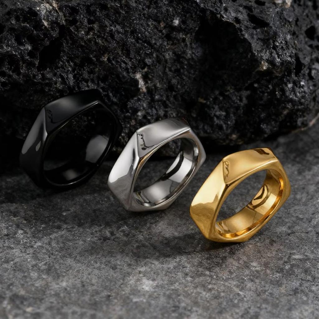 Simple Trendy Pentagonal Men's Ring,High Polished Stainless Steel Silver Gold Black Color Ring,Jewelry Gift for Husband Dad Son