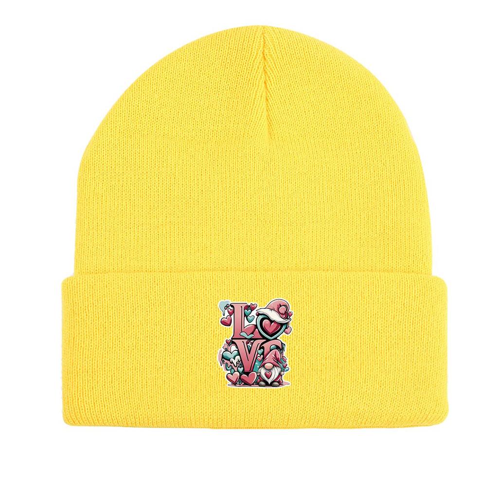 LOVE" Gnome Warm Knit Cap Beanie, Valentine's Day Woman Cap Winter Cozy Simple Gorro Knit Hat Beanie