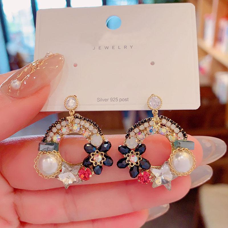 

Модные круглые серьги ручной работы с кристаллами и жемчугом, уникальный дизайн, темперамент, 2023, новые трендовые женские серьги