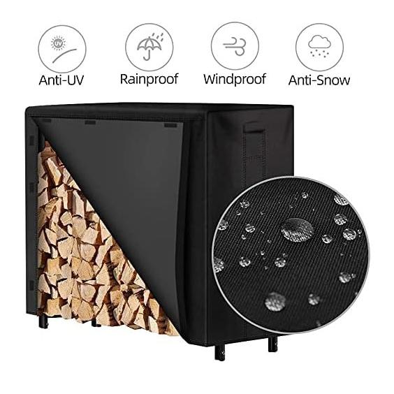 Capac pentru rafturi pentru lemn de foc, capac pentru rafturi pentru bușteni de 4/8 ft, capac pentru rafturi din lemn 600D, suport pentru grămadă de bușteni în aer liber care acoperă capace de depozitare a lemnului de foc