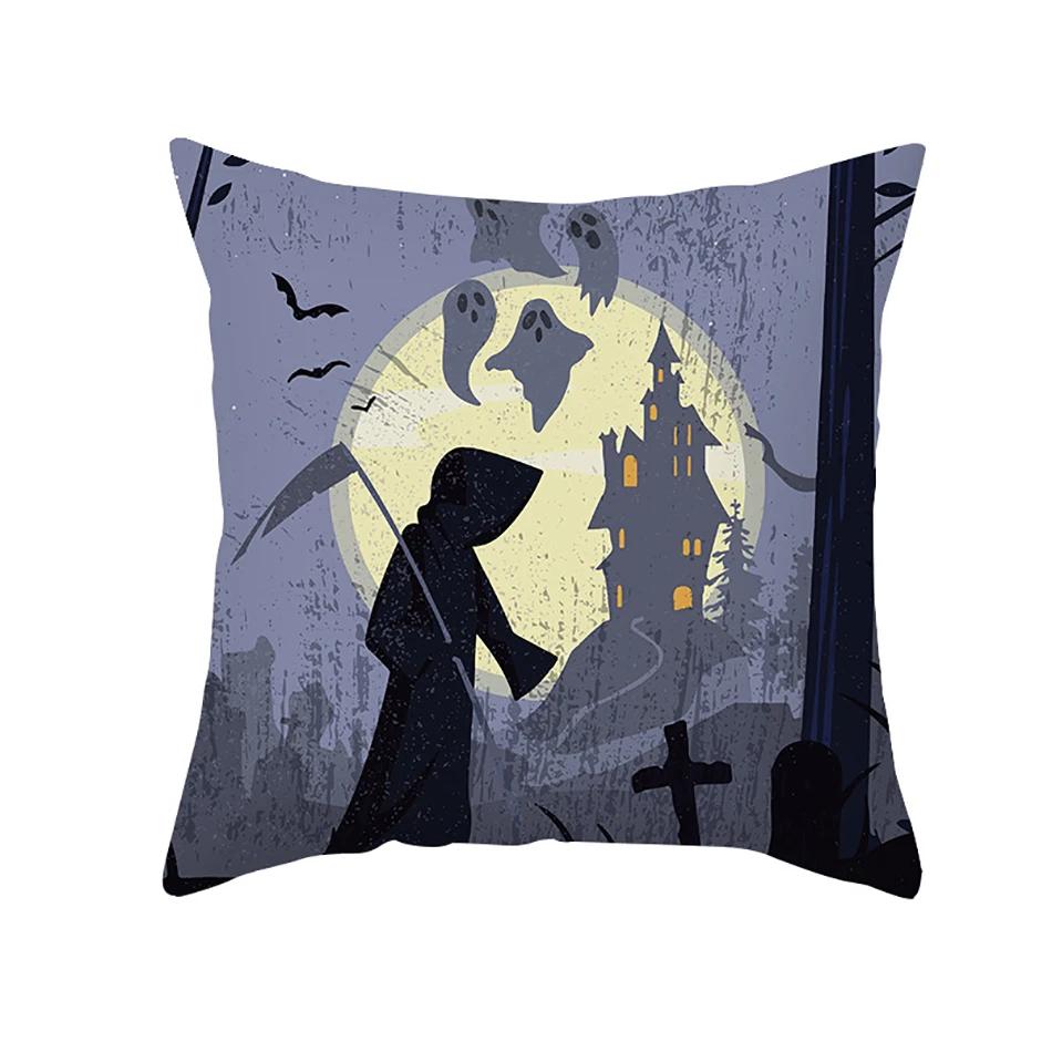 Home Decor Halloween Cushion Cover Skull Cat Scary Pumpkin Bat Castle Print Square Pillowcase Party 45X45Cm Funda De Almohada