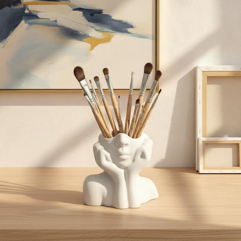 Decorative Face Vase For Home, Living Room Vase With Inner Groove Design