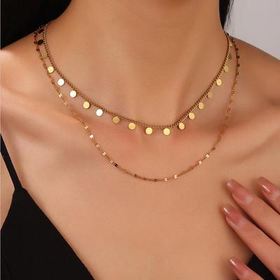 316L Edelstahl Doppellagige Runde Münzanhänger Halskette Für Damen Mode Einfache Lippenketten Halsketten Damen Schmuck Geschenk