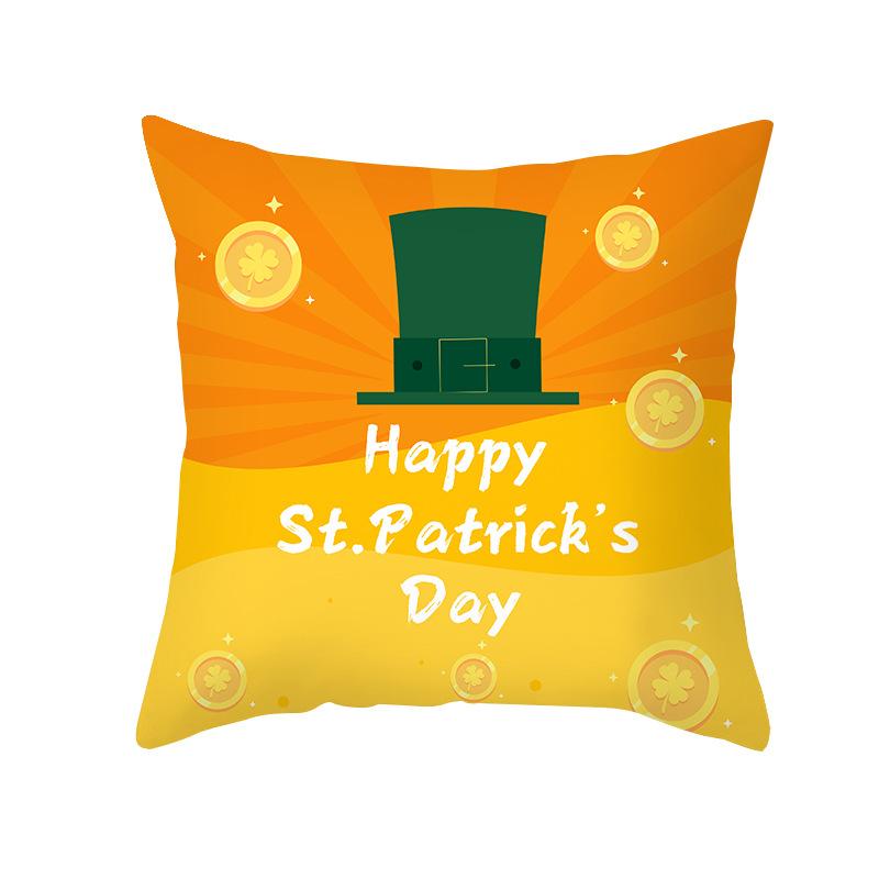 St. Patrick's Day Pillow Cover Green Cartoon Letters Four-leaf Clover Sofa Cushion Cover National Day Cushion