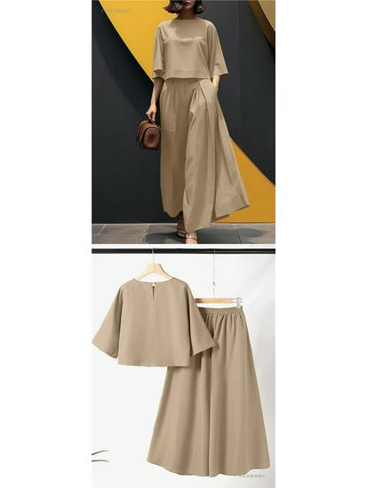 2026 Spring/Summer Women's Solid Color Short Sleeve Casual Loose Trousers Two-Piece Set