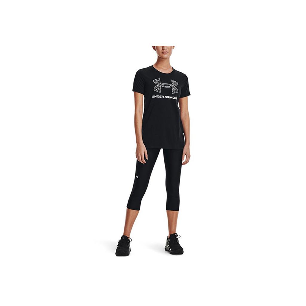 Under Armour Solid Color Round Neck Short Sleeve T-Shirt With Letter Logo Print Women Tops Black 1356305-003