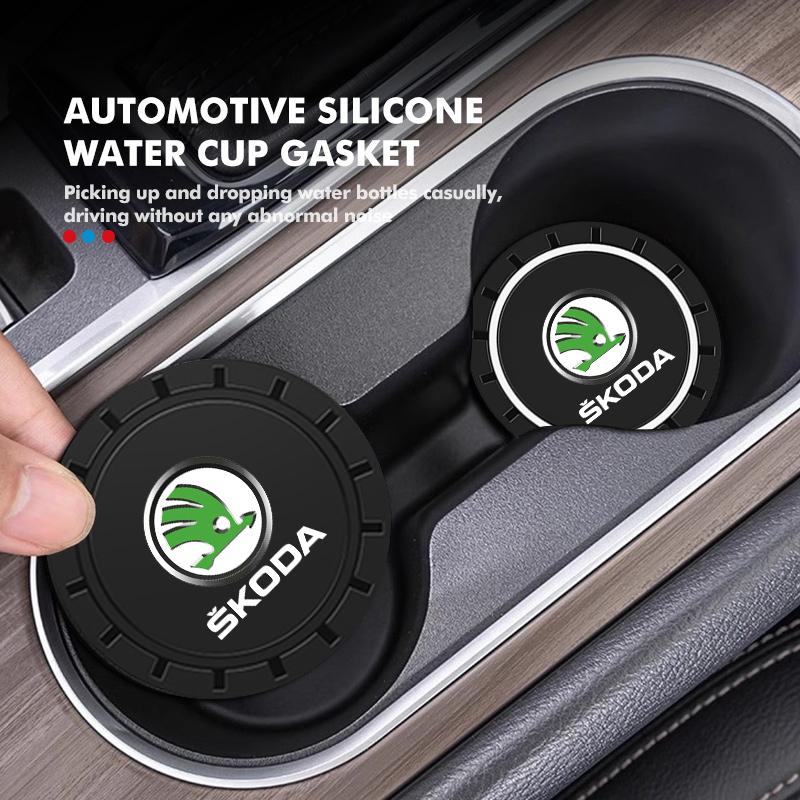 ATSS5 2pcs Silicone Car Water Cup Holder Coaster Anti Slip Pad Mat Auto Accessories For Skoda Rapid Octavia Derivative Enyaq-iV