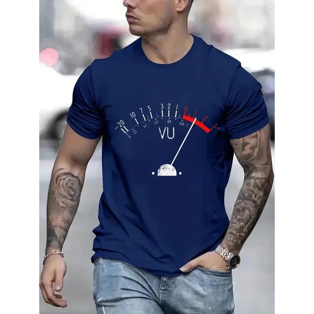 Vintage VU Meter Print Men T Shirts Streetwear Summer Clothes Oversized Tshirts Clothes Loose T Shirt Short Sleeve Men Clothing