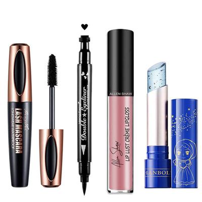 4 pezzi/set 24K rossetto che cambia colore balsamo per le labbra + rossetti liquidi in velluto opaco + matita eyeliner liquida stella a forma di cuore timbro a punti + mascara arricciante