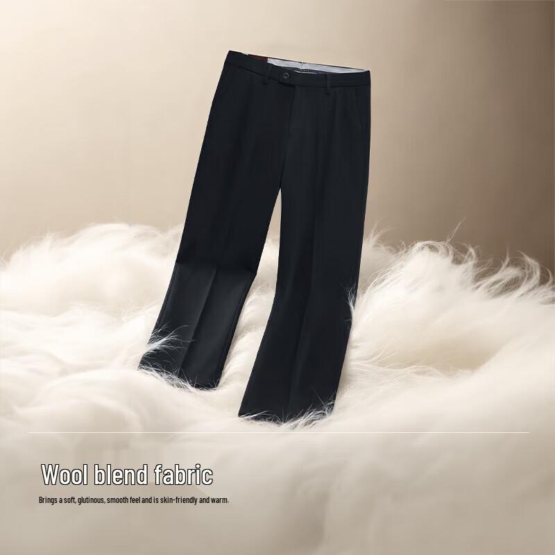 Joeone Men's Wool Blend Straight-Leg Casual Trousers