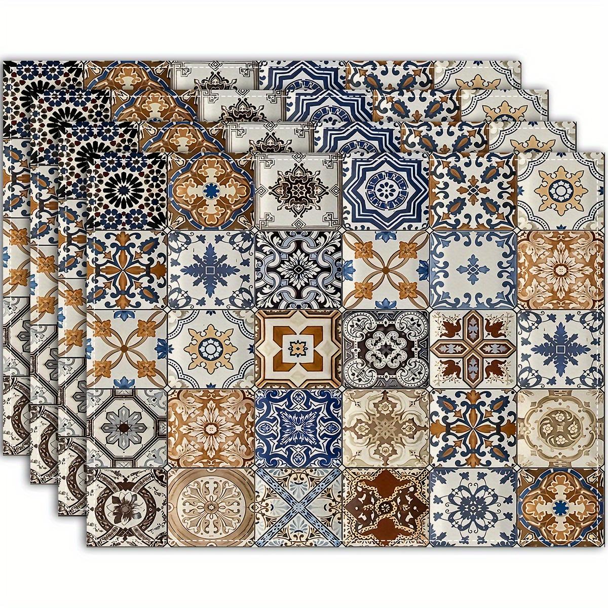 Элегантные подставки под тарелки в стиле шинуазри, набор из 4 шт. Яркий сине-зеленый цветочный дизайн, прямоугольные коврики для стола для обеденного стола и домашнего декора 1pcs