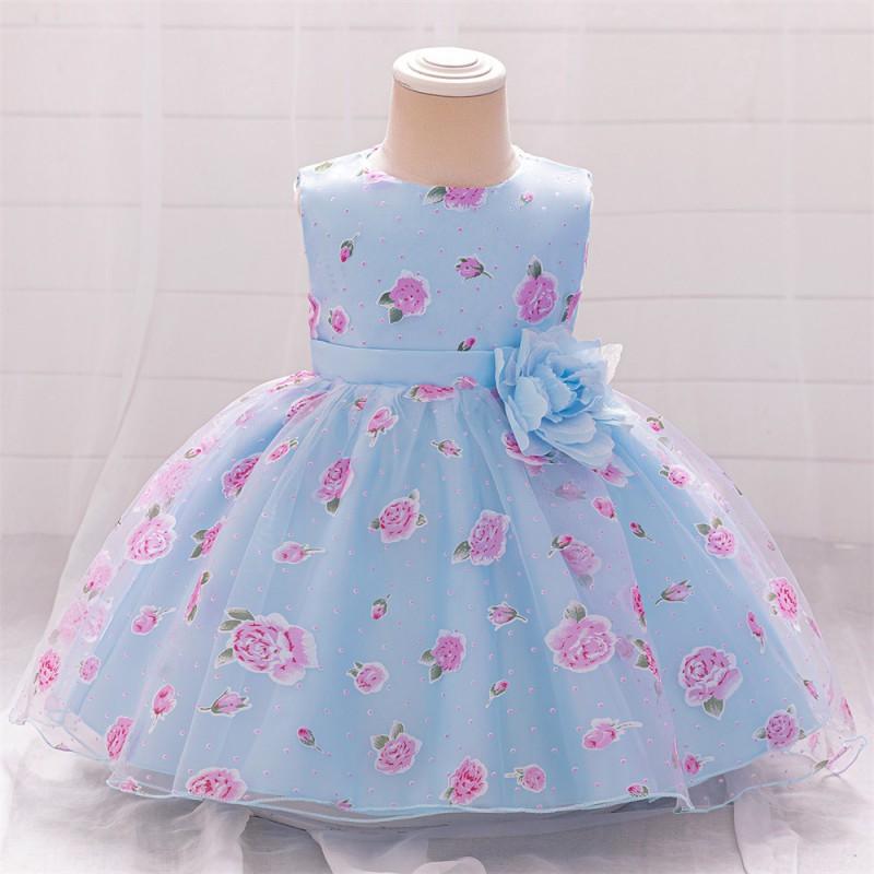 Baby Girl Princess Dress Pink Tulle Printed Gown 1-3 Years Old Kids Party Wear