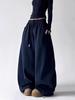 Unisex Dark Blue Wide-Leg Sweatpants: Winter Arrival, Plus Velvet, Thick, Heavy-Weight, Loose Fit, Versatile Sports Pants