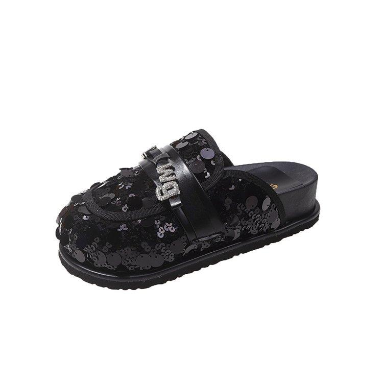 Doll Head Sequined Bag Head Half Slippers Women's 2025 Spring New Versatile Rhinestone Platform Lazy Shoes Cool Slippers Tide