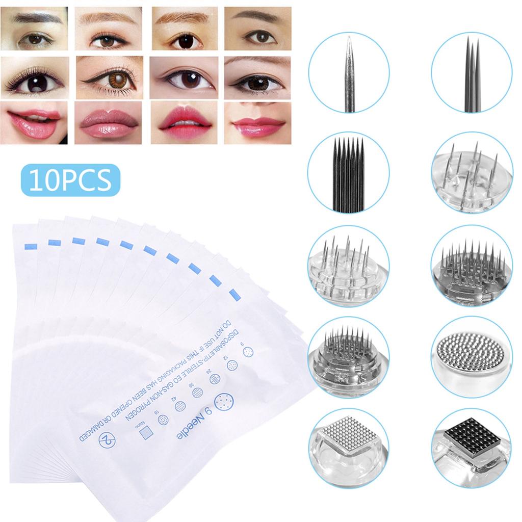 10Pcs/Set 10Types Eyebrow Tattoo Cartridge Rotary Electric Microneedle Stamp Skin Pen Needle