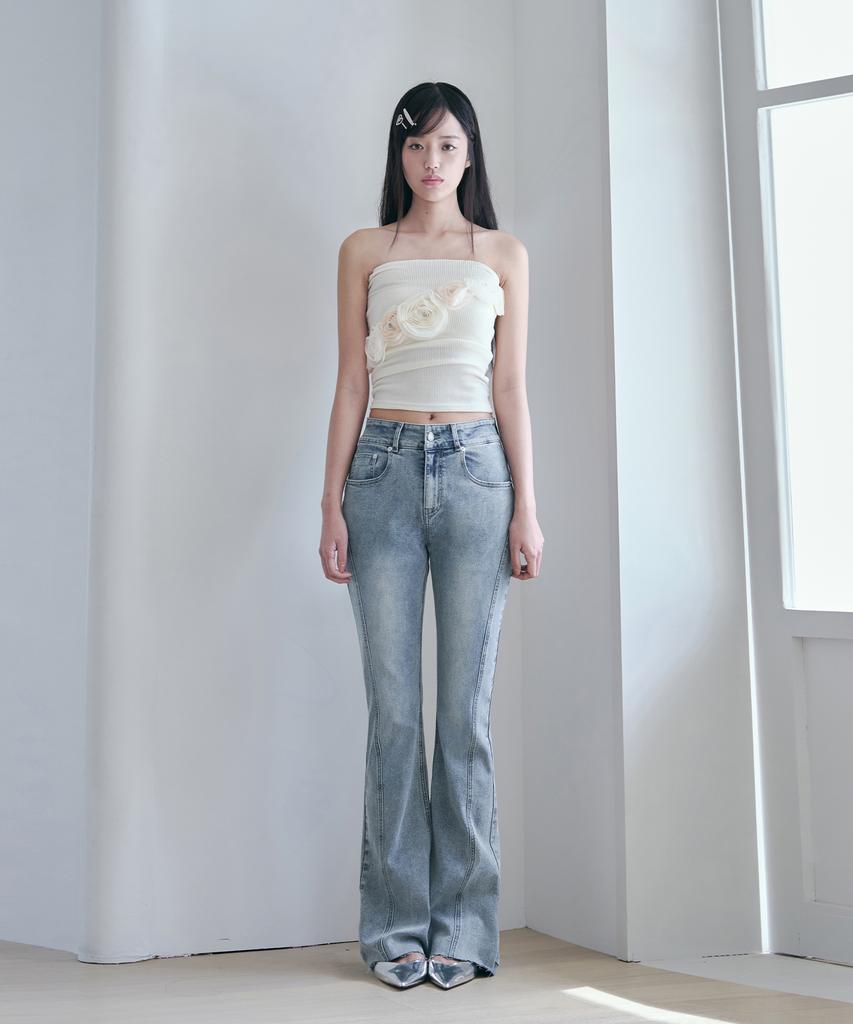 Awodeijeu Slash Line Bootcut Denim Pants [Light Blue]