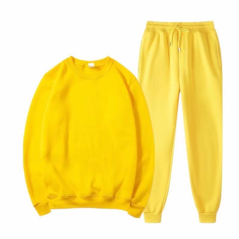 Unisex Solid Color Round Neck Fleece Hoodie Set
