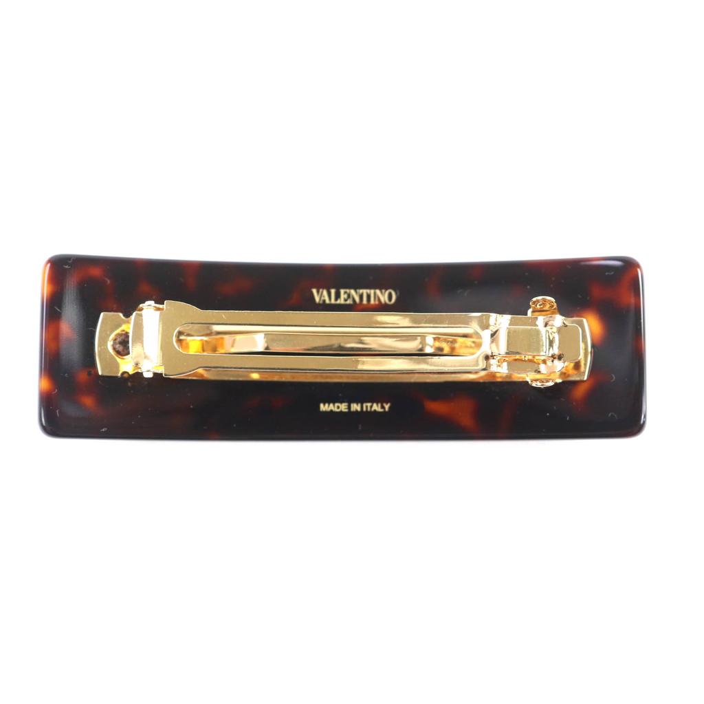Valentino Garavani Hair V Logo Signature Resin Metal Crystal Hair Clip Resin Used