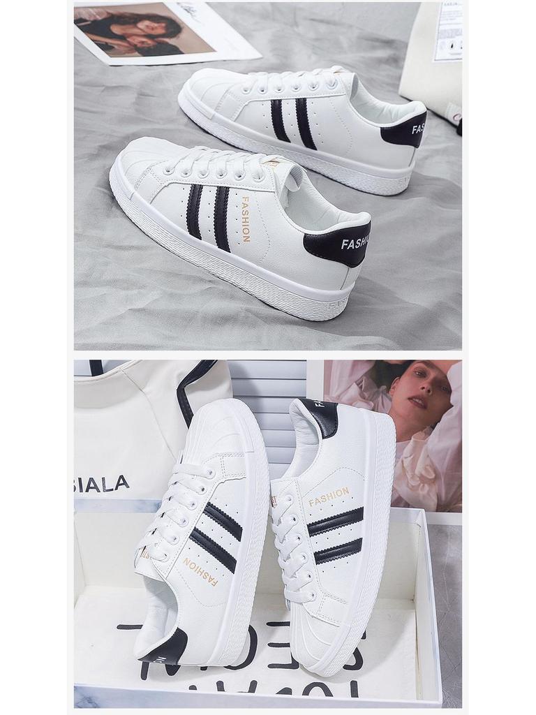 2022 Spring & Autumn Women's White Leather Shell Toe Sneakers - Casual All-Match Flats