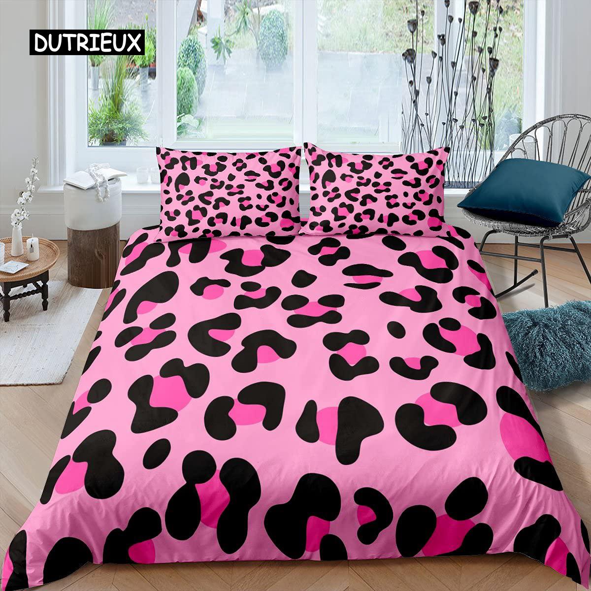 

Leopard Print Duvet Cover Microfiber Red Rose Blossom Floral Bedding Set Brown Cheetah Safari Wildlife Animal King Bedding Set AU Queen(210x210cm)