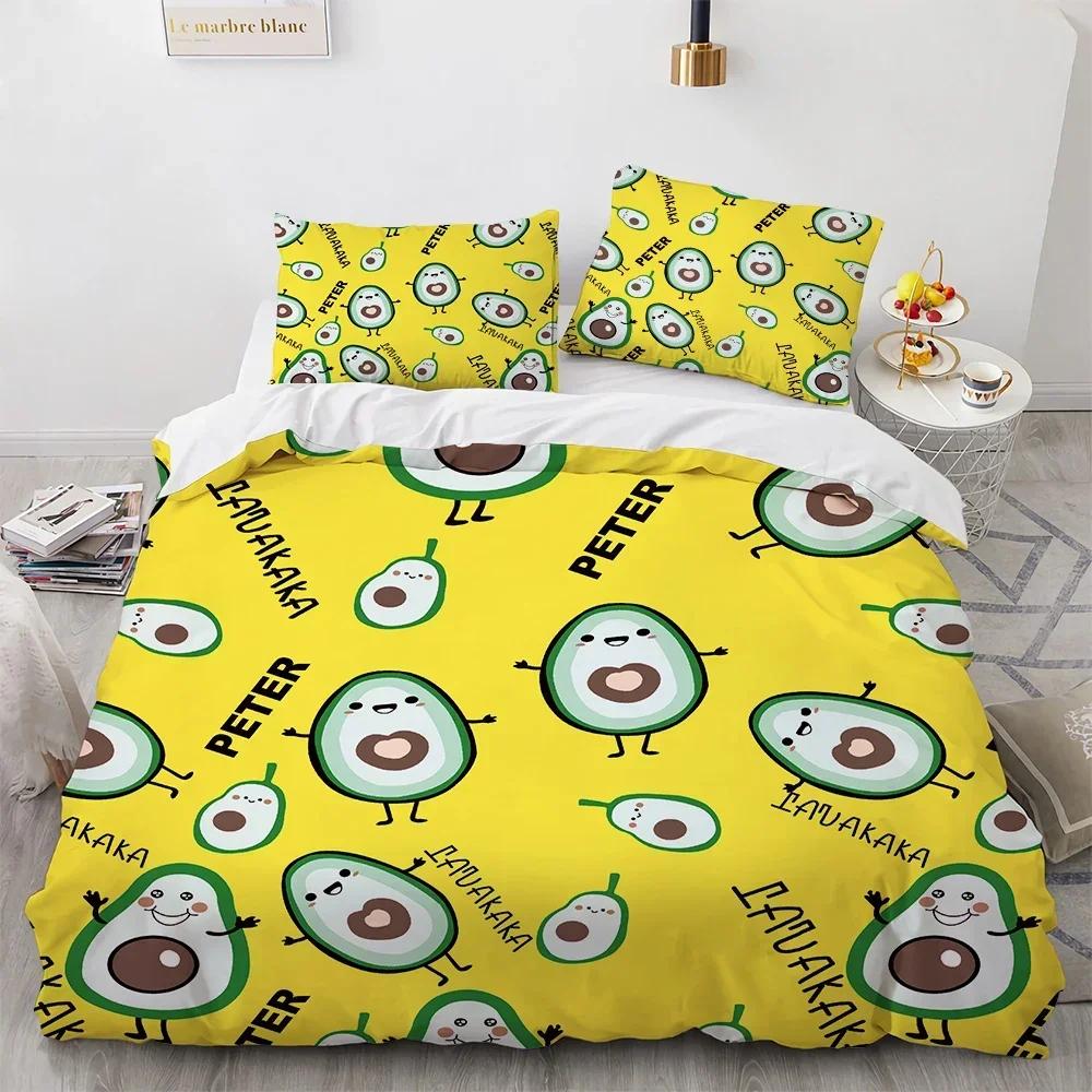 Cartoon Avocado Fruit Funny Comfortable Duvet Quilt Cover Pillowcase Bedding Set Children Bedroom Decoration Home Textile