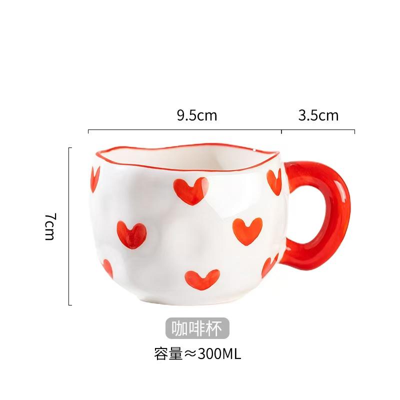 300ML Korean Style Hand Pinched Irregular Ceramic mug Hand-painted Flower Heart Coffee Cup Breakfast Milk Afternoon tea cup Gift
