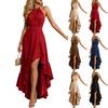 Women's Color Neck Ruffle Hem Long Formal Dress for Evening Parties