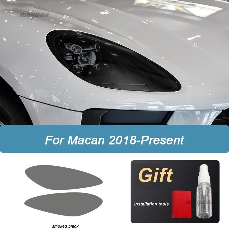 2PCS Car TPU Front Headlights Film Blackened Protective Headlamp Restoration Sticker Precut Repair For Porsche Macan 2014-
