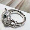 Marque Tendance Bagues Vintage pour Femmes Bijoux de Luxe pour Femmes Diamant Complet Léopard Forme Léopard Argent 925 Pur Bagues de Soirée pour Dames