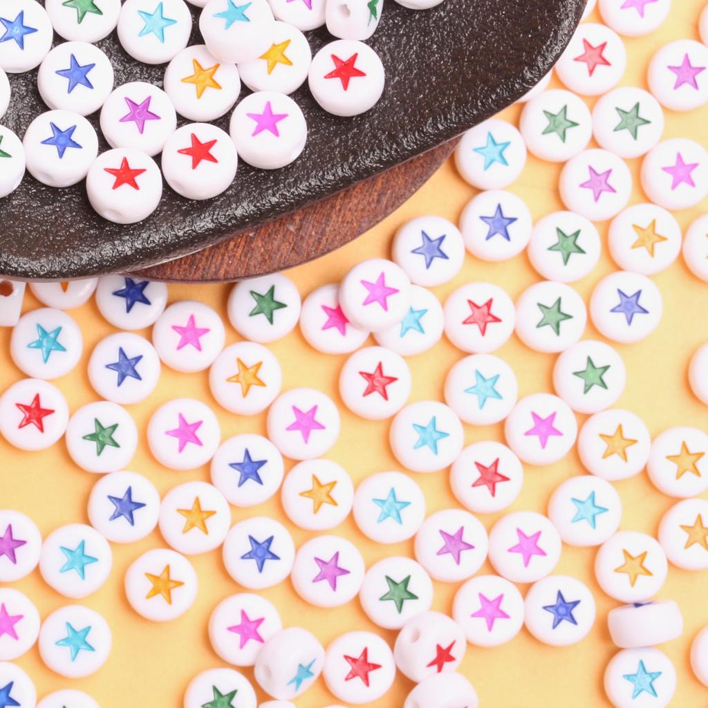 50pcs 7mm Acrylic Star Beads Flat Round Star Loose Spacer Beads For DIY Bracelet Necklace Jewelry Making