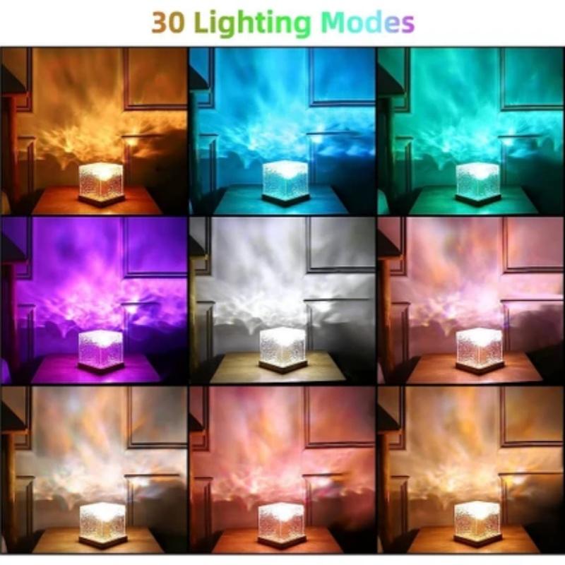Vann Ripple Atmosfære Lampe Soverom Sengen Romantisk Lampe Dynamisk Firkantet Bordlampe