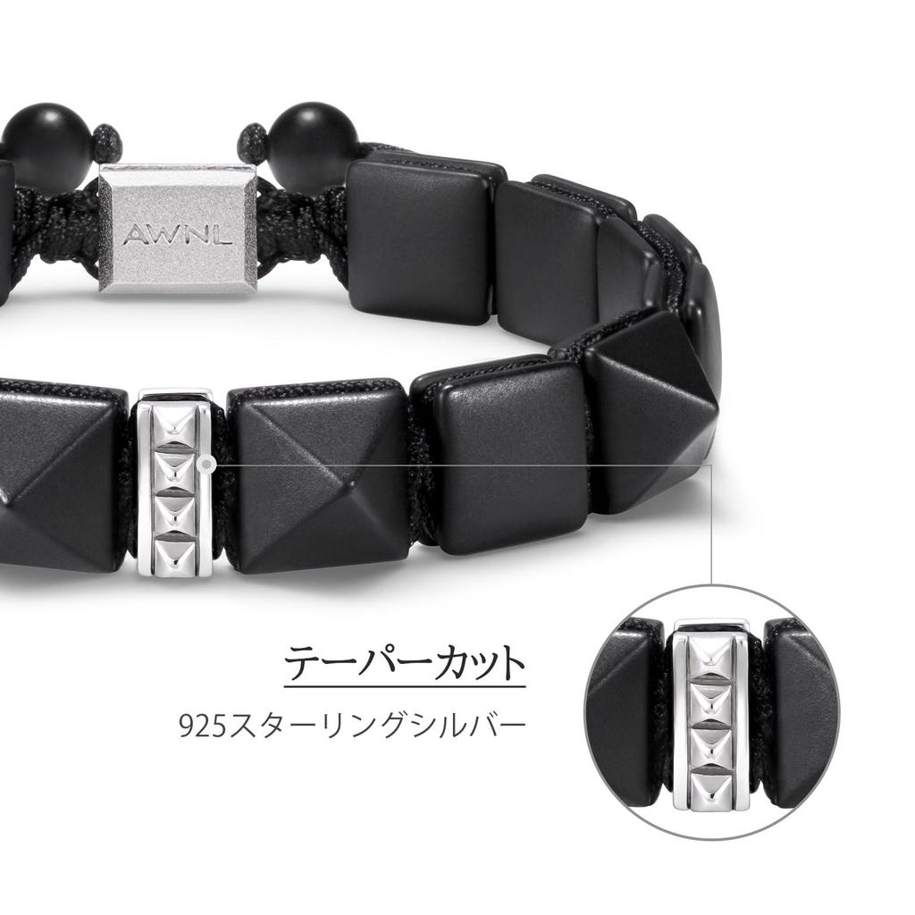 Flat Bead 925 Sterling Silver with Onyx Stone Center Braided Gift for Men [AWNL] Men's Bracelet, Charm, Bracelet, (9.5mm Stone), 16.5-18cm