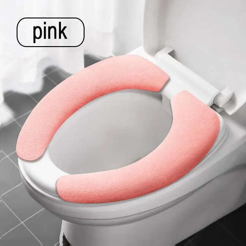

1 пара новых теплых моющихся гигиенических липких прокладок для унитаза, накладок на сиденье унитаза, многоразовых мягких накладок для унитаза розовый