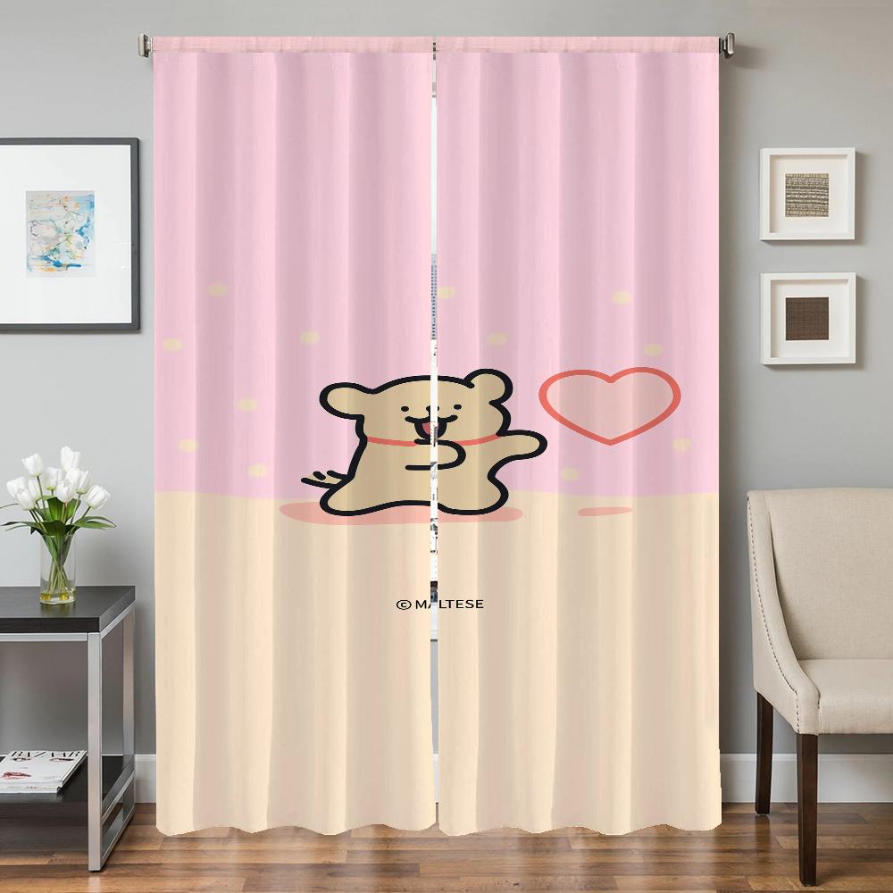Home Interior Kitchen Curtains for Living Room 2 Pieces Blackout Curtains Door Curtain Maltese Dog Bedroom Decoration Partition