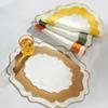 Wear Resistant Scalloped Linen Placemat Machine Washable Textured Dining Placemat  Dining Table