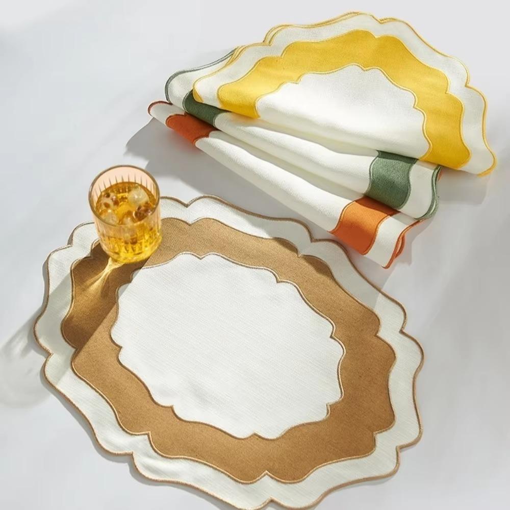 Wear Resistant Scalloped Linen Placemat Machine Washable Textured Dining Placemat Dining Table