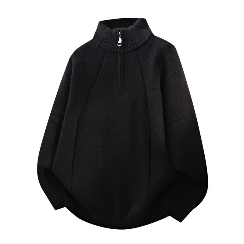 Men's 2025 High-End Wool Half-Zip Sweater - Stand-Up Collar, Solid Color, Autumn/Winter Knit Pullover