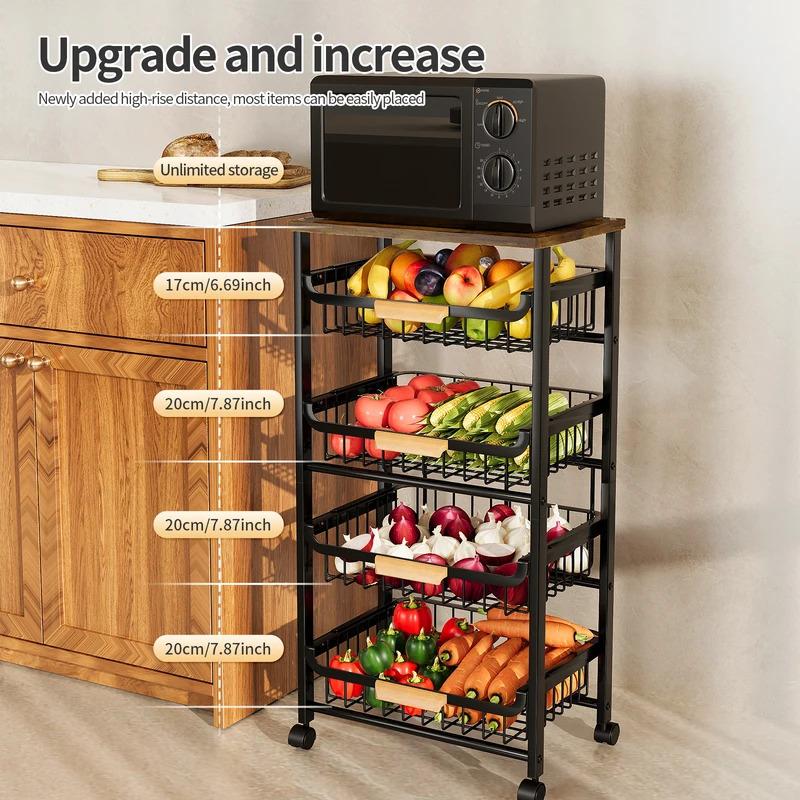 Door-Shaped Slanted Drawer Mobile Storage Rack for Kitchen Fruits and Vegetables Rolling Cabinet Basket Organizer