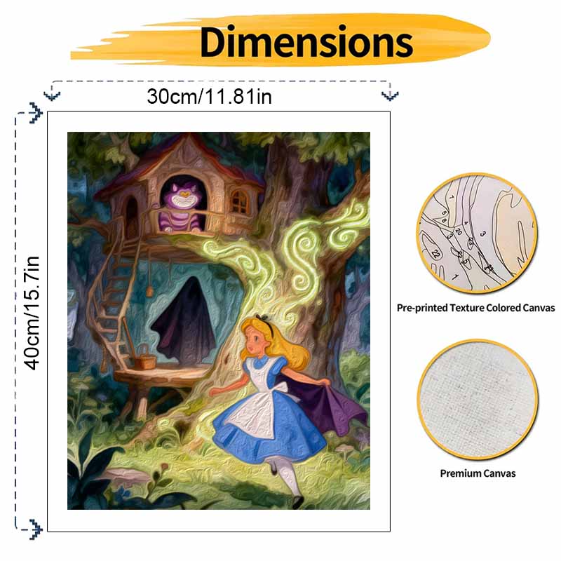 Disney Oil Painting Handcolored Painting Alice In Wonderland Forest Treehouse Cat Living Room Decoration Hanging Painting Wall Painting