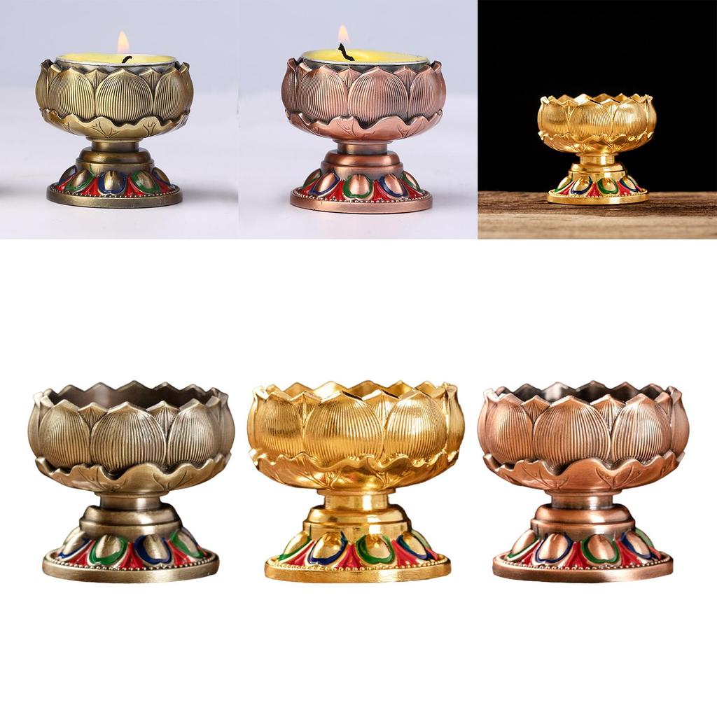 Alloy Tealight Candle Holder Cup Table Centerpiece Delicate Lotus Shape Ghee Candlestick for