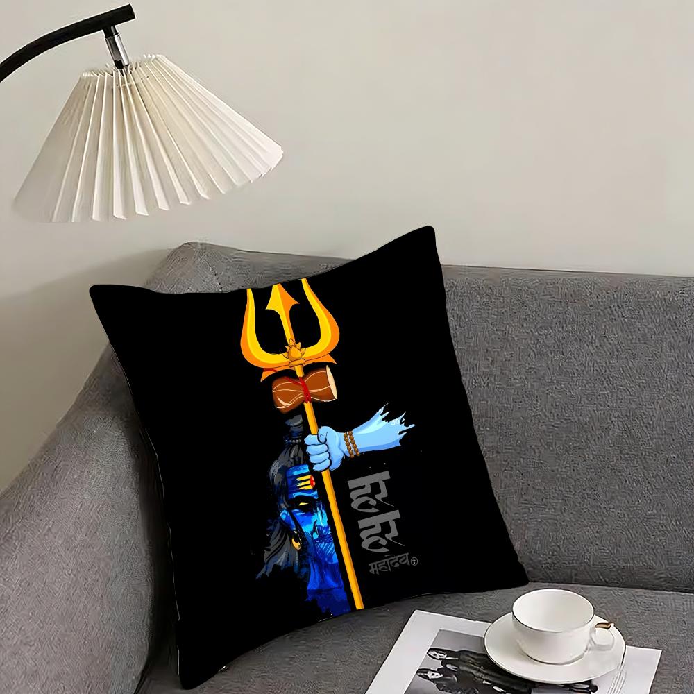 Lord Shiva Hindu God Buddha Cushion Cover Reversible Plush Pillow Cover – For car, sofa, bedroom, perfect as a gift.