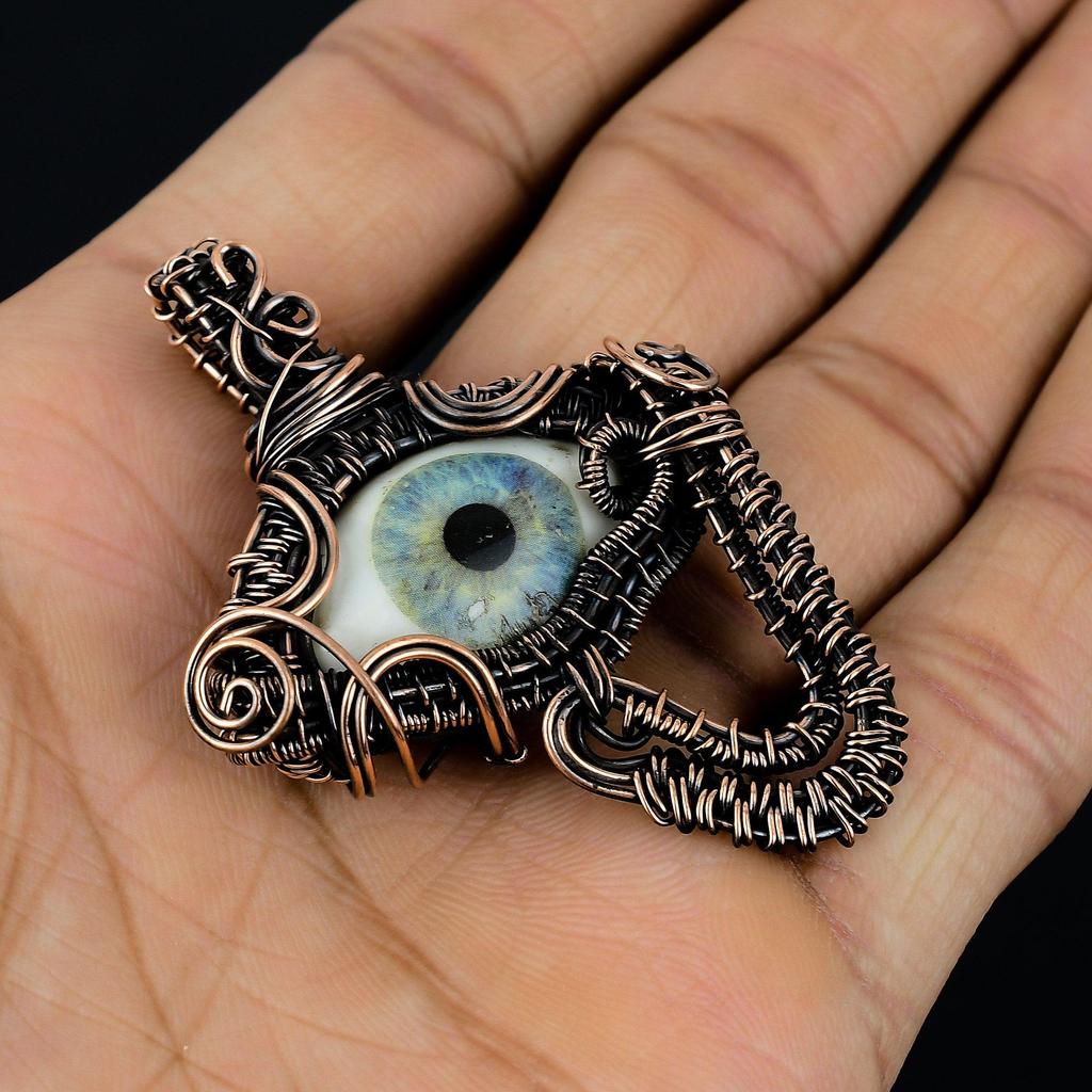 Evil Eye Pendant, 999 Copper Wire Wrapped Gemstone Jewelry, Handmade Pendant, For Mother Day
