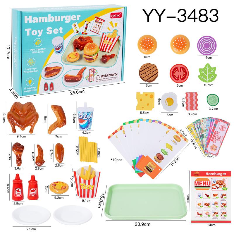 Wooden Fast Food Kitchen Pretend Play Toys Simulated Food Educational Hamburger and Fried Chicken Set Children Play house Game
